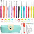 NaoShiro Crochet Hooks Set, 14 Size (2mm-10mm) Ergonomic Crochet Needle with Storage Case, Crochet Hooks for Arthritic Hands, Extra Long  Knitting Needles (Blue)