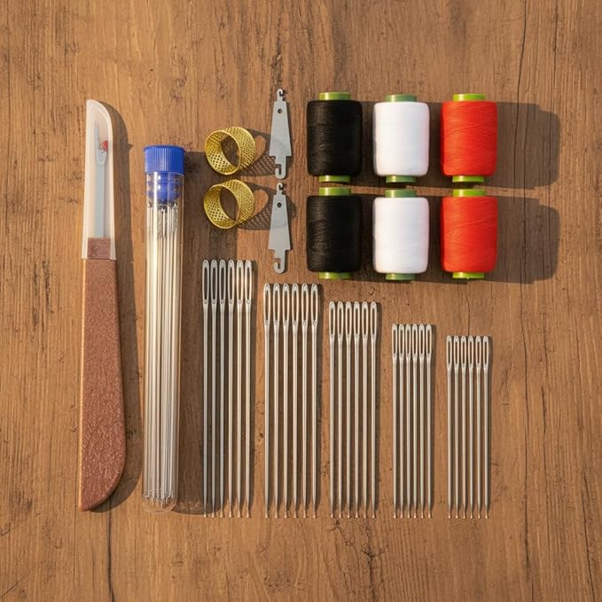 37 Pcs Big Eye Steel Sewing Needles Kit - Threader and Needle Repair Kit, Stainless Steel Needles for Hand Sewing - Portable DIY Craft Kit, Suitable for Beginners and Everyday Use