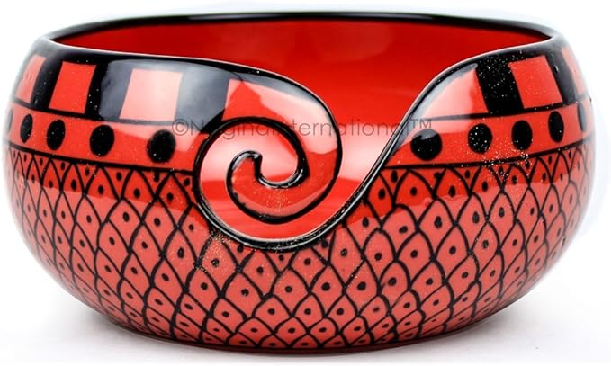 Nagina International Ceramic Attractively Hand Painted Gorgeous Stoneware Yarn Ball Storage Bowl With Innovative Dispensing Curl | Knitting & Crochet Accessions (Large, Tomato Grill)