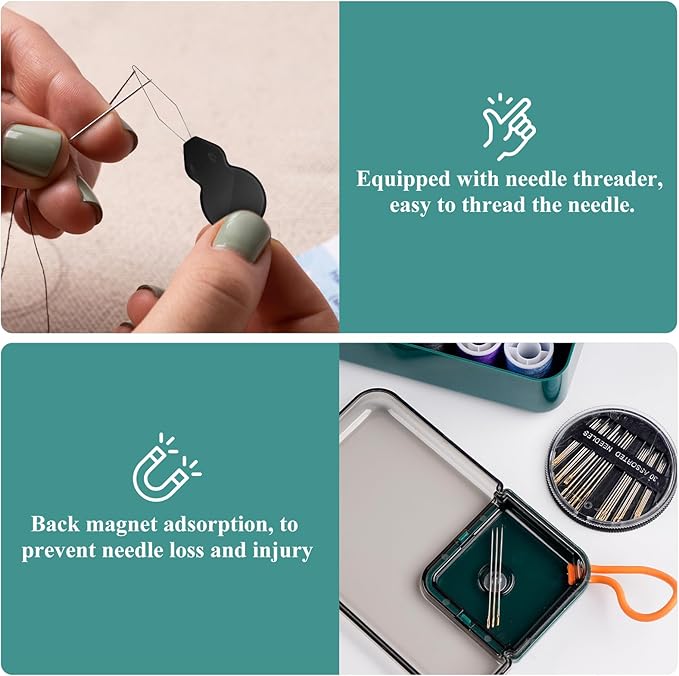Mini Sewing Kits for Adults & Kids, Small Sewing Accessories and Supplies for Beginners with Needles, Threads, Scissors, Measure Tape, Suitable for Travel, Home, School and DIY Gift (Dark Green)
