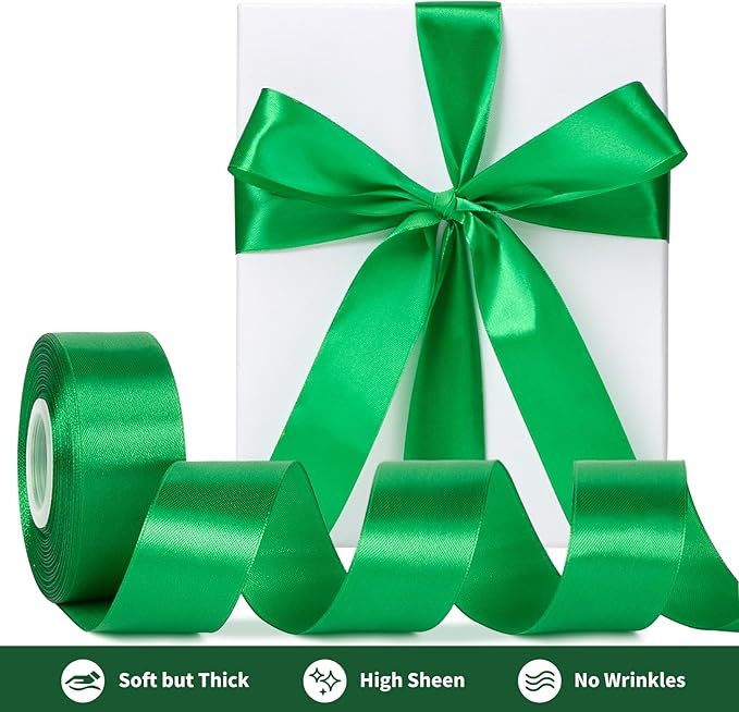 1-1/2 Inch Wide Emerald Green Satin Ribbon, 50 Yards Solid Polyester Fabric Ribbon for Roses Making, Gift Wrapping, Holiday Party Decor, Wedding Decorations, Crafts, Bows