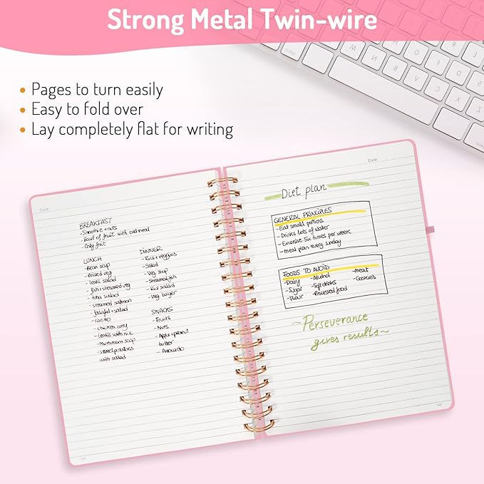 Forvencer Lined Spiral Journal Notebook with 300 Numbered Pages, B5 College Ruled Thick Journals for Writing with 100GSM Paper, Hardcover Notebooks with Contents for Work, School, Women, Men, Pink