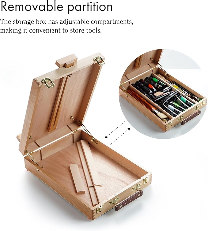 ARTIFY Adjustable Beechwood Tabletop Painting Easel, Wooden Sketch Box Easel, Desktop Artist Easel for Drawing (Easel Box)
