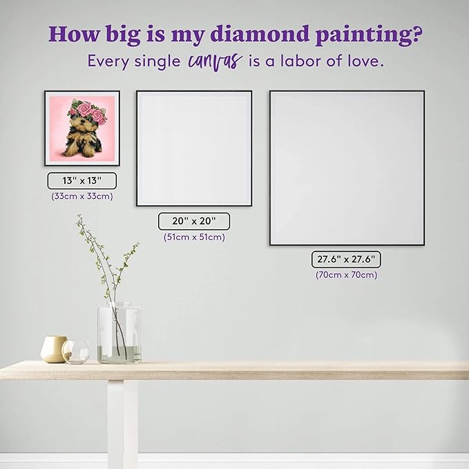 DIAMOND ART CLUB Yorkie & Roses Diamond Painting Kit, Fun DIY Crafts for Adults, Square Diamond Art Canvas, 13" x 13"