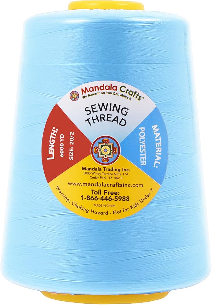 Mandala Crafts 4 Pack of Serger Threads Cones Spools - 20S/2 24000 Yards Polyester Pale Blue Threads for Sergers Machine and Overlock Quilting Sewing Machine