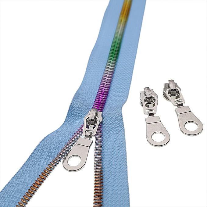 #5 Colorful Metallic Nylon Coil Zipper by Yard,Blue Zipper Tape Bulk 10 Yards with 25pcs Silver Pull for DIY Sewing Craft Bag YIGUANXIN