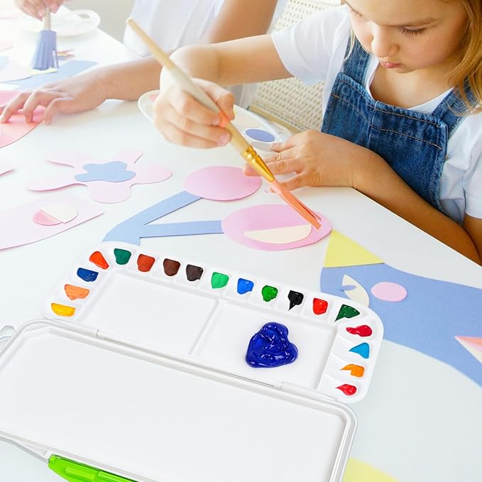 Falling in Art Airtight Watercolor Palette, Plastic Paint Palette with 18 Wells and 3 Mixing Areas, Folding Paint Tray with Lid, Suitable for Acrylic, Gouache and Watercolor