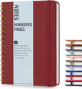 Lined Spiral Journal Notebook, A5 Hardcover Spiral Journals for Women Men, 150 Numbered Pages Spiral Bound Notebook, 100 GSM College Ruled Notebooks for Writing Note Taking 5.75" x 8.38", Wine Red