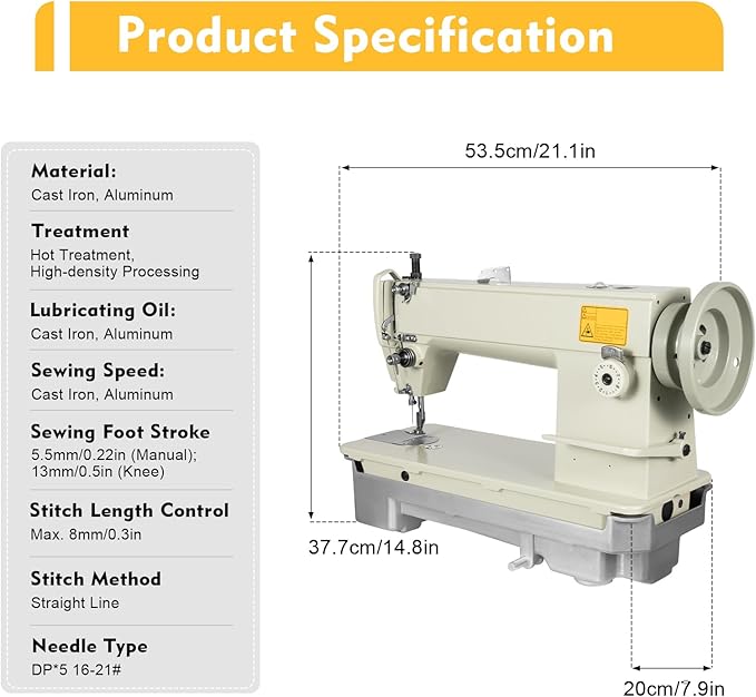 Industrial Sewing Machine, Heavy Duty Sewing Machine SM-6-9, Thick Material Lockstitch Stitcher Fabrics Leather Sewing Machine for DIY Clothing Jeans Tents 3000 stitches/min