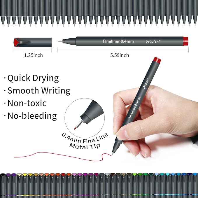 Vitoler 36 VIBRANT Colored Pens, Fine Tip Journal Planner Pens,Drawing Marker Pens for Writing Journaling Planner Coloring Book Sketching Taking Note Calendar Art Projects Office Supplies