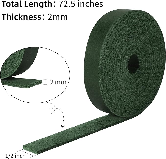 Ringsun 1/2 Inch Wide Flat Leather Straps for Crafts, Full Grain Leather Strips Cord String for Crafts, Tooling (2mm Thick 72.5 Inches Long Green)