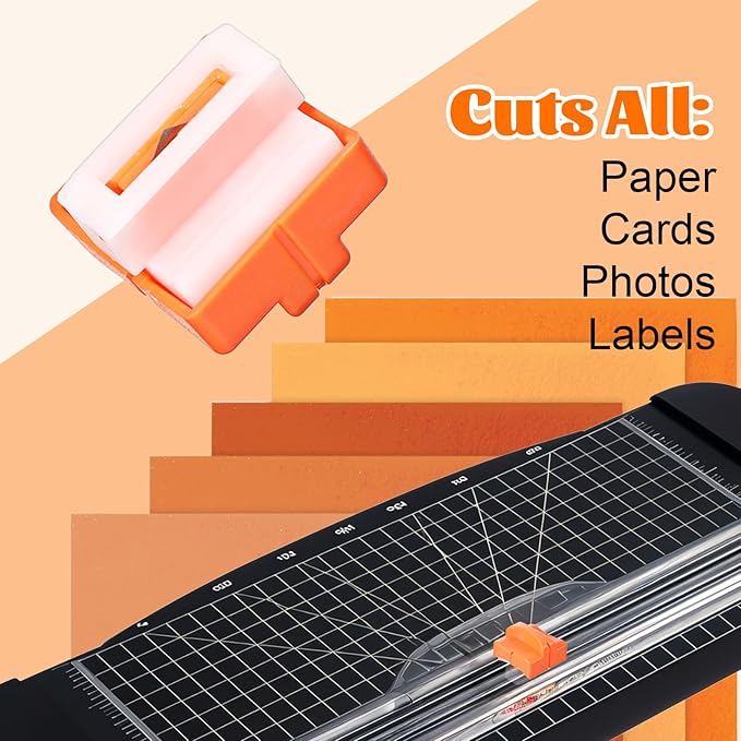 6-Pack Paper Cutter Replacement Blades with Individual Plastic Box for A4/A5 Trimmers,Safeguard Design (Orange)
