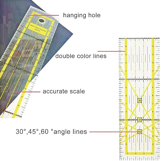 Quilting Rulers, 7 Piece Acrylic Ruler, Fabric Cutting Ruler (12.5"X12.5", 9.5"X9.5", 6"X6", 4.5"X4.5",12"x6.5",9"x3",12"x2"), Sewing & Quilting Templates