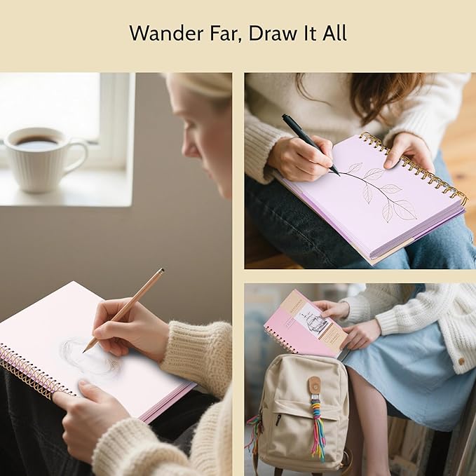 Yoment 5.5" x 8.5" Sketch Book Small Sketchbook for Drawing 100 Sheets Hardcover Spiral Sketch Pad for Kids(68lb/100gsm) Art Sketchbook Drawing Blank Paper Book for Beginner Artist with Pencil Pink