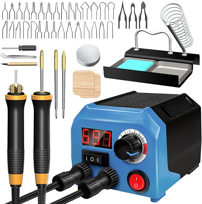 LH55-Z2-NS2 Wood Burning Tool 200~750℃, Wood Burning kit with Digital Thermometer Temperature Adjustable Temperature, 2 pyrographic Wood Burning pen Simultaneous heating, 36 pen tips