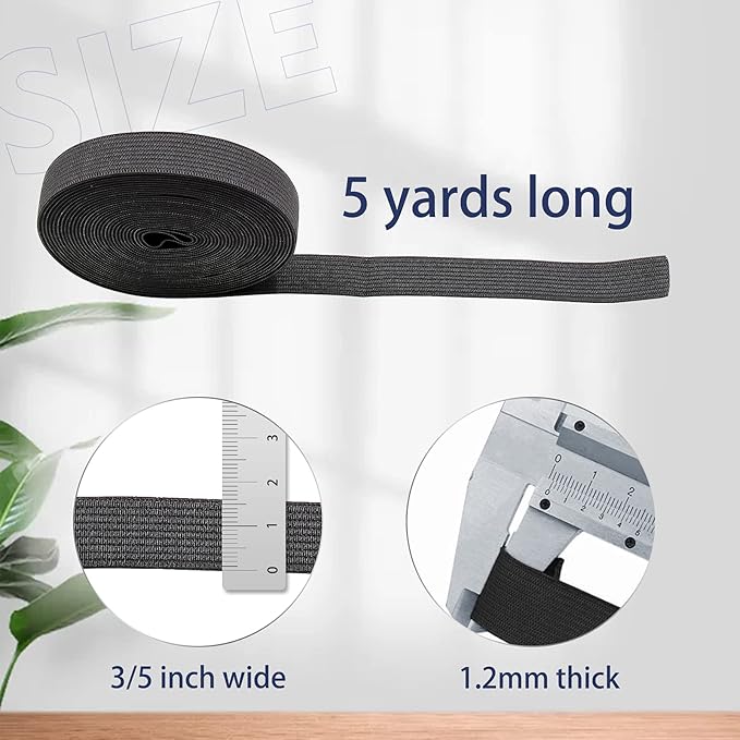 5/8 Inch Elastic Band, 2 Rolls, (Black 5Yard, White 5Yard)