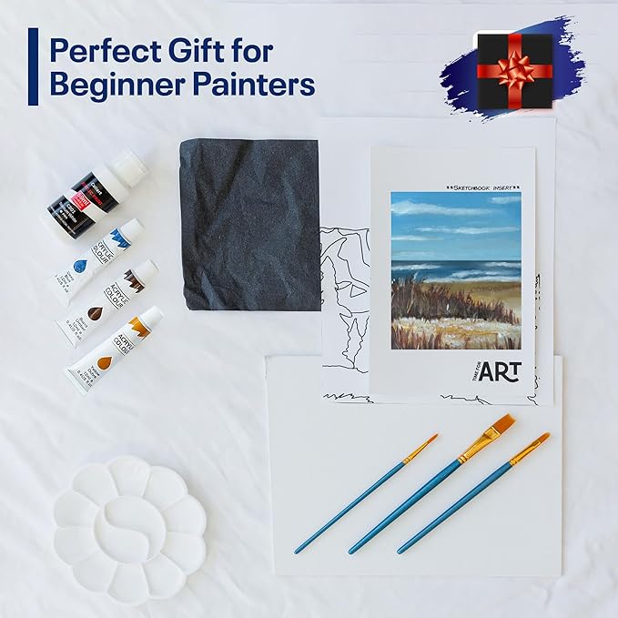 Painting4Real DIY Art Painting Kit for Adults – Learn to Paint Hamptons Shore with Video Tutorials – 9 Pieces Acrylic Paint Set for Adults –Perfect Christmas Crafts & Holiday Gifts for Art Lovers