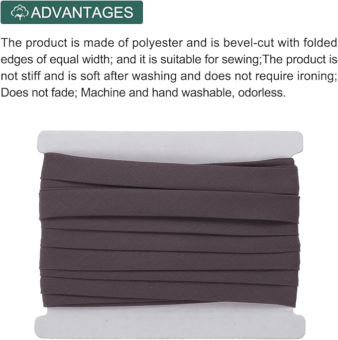 MECCANIXITY 1/2 Inch Double Fold Bias Tape Continuous Bulk Cotton Bias Tape for Sewing Seaming Quilting Hemming Binding Crafts (Dark Brown 12 Yards)