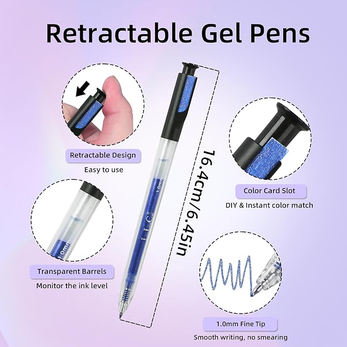 24 Colors Retractable Glitter Gel Pens, Large Capacity Metallic Sparkle Gel Ink Pens &1.0 mm Fine Tip, Colored Glitter Pens for Adult Coloring Book Drawing Note Taking Writing Doodling