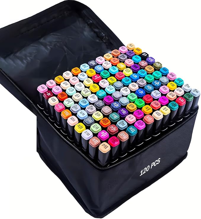 Alcohol Markers 120 Colors with Base Drawing Pen Dual Tip Art Markers for Sketch Anime Illustrations