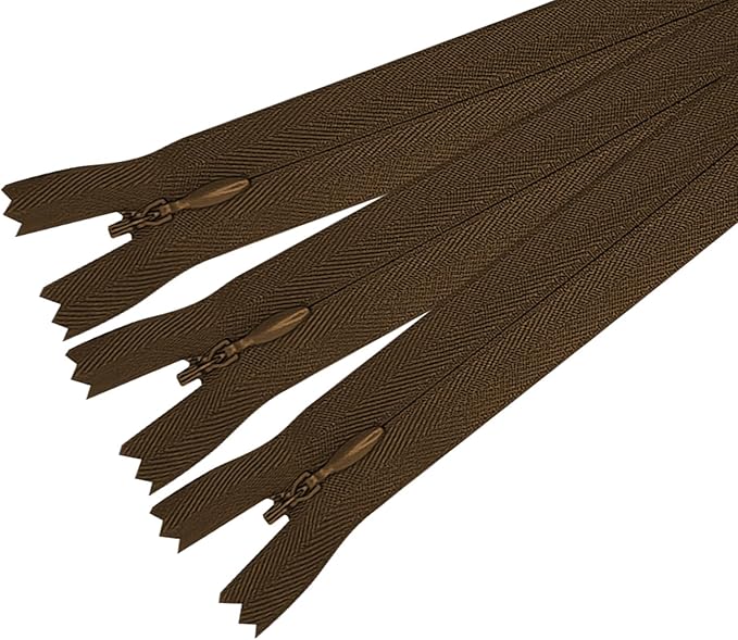 ANPURZII 3PCS #3 4 Inch Brown Invisible Zippers for Sewing Skirts, Nylon Coil Bulk Zippers for Pocket, Pillow(Brown 4" 3PCS)
