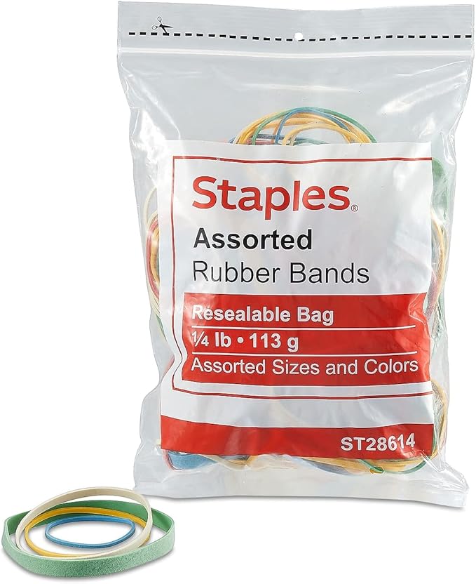 Staples Economy Rubber Bands Assorted Sizes and Colors