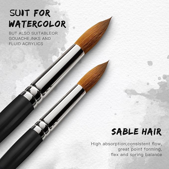 Watercolor Brushes Professional Set, 10 Artist Brushes Watercolor Paint Brushes, Golden Maple Sable Brush Paint Brushes-Round Tip, Flats, Dagger, Oval Wash for Detail Painting, Water Color, Gouache