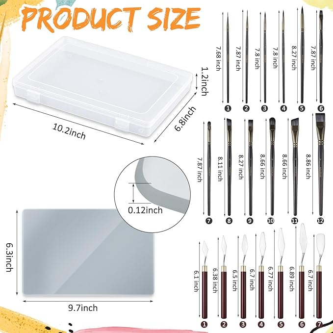 Nuanchu 22 Pcs Artist Painting Set, Oil Paint Tempered Glass, Airtight Stay Wet Palette Container, Brushes, Palette Knives, Sponge, Easy Clean for Miniature Painting, Keep Paint Fresh, Color Mixing
