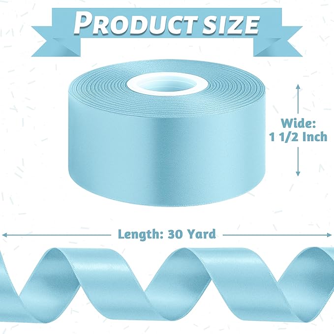 Fullive 1 1/2 Inch Satin Ribbon, 30 Yards Lake Blue Ribbons for Crafts, Polyester Ribbon for Gift Wrapping for Birthday Graduate Oktoberfest Christmas Decorations Wrapping Bouquet Floral Arrangements