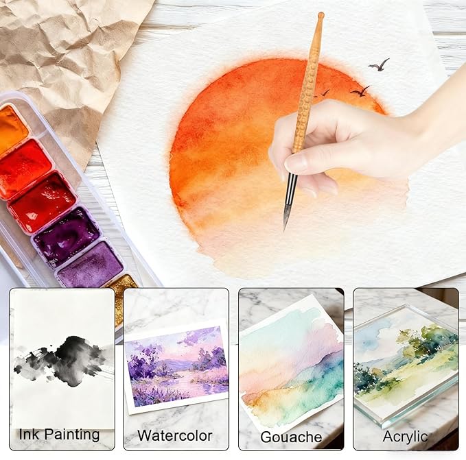 Round Watercolor Brush Size 8 - Squirrel Hair Brush for Broad Strokes, Washes & Backgrounds - Hand-Carved Handle for Watercolor, Acrylic & Gouache