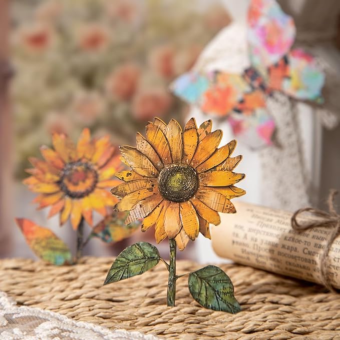 60 PCS Vintage Hard Card Flower Leaf Mushroom Butterfly Stickers, Aesthetic Decorative 3D Simulation Scrapbook Stickers for DIY Diary Junk Journal Handbook Journaling Scrapbooking Supplies Kit