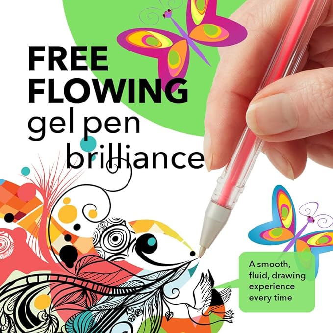 Castle Art Supplies 100 Gel Pens for Adult Coloring Set | Drawing, Scrapbooks, Journals | Amazing Colors, Effects – Swirl, Glitter, Neon, Pastel, Metallic - With Smooth, Fine Tips