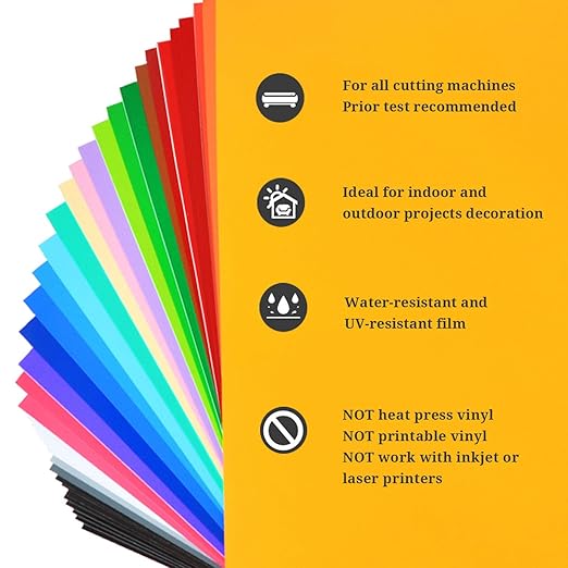 TECKWRAP Permanent Vinyl 12" x 12" 40 Sheets/Pack Assorted Colors Adhesive Vinyl Sheets for Cutting Machine, DIY Craft, Sticker, Car Decal, Party Decoration