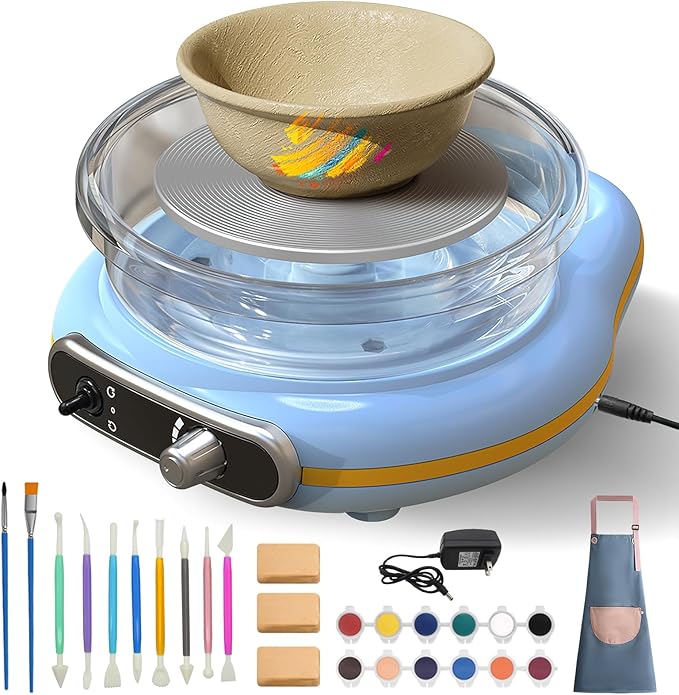Mini Pottery Wheel Kit for Kids - 4.7" Turntable Two-Way Rotation Electric Pottery Machine, Adjustable Speed, Low Noise, Clay Wheel DIY Kit for Teens Adults Beginners, Pottery Tools Included