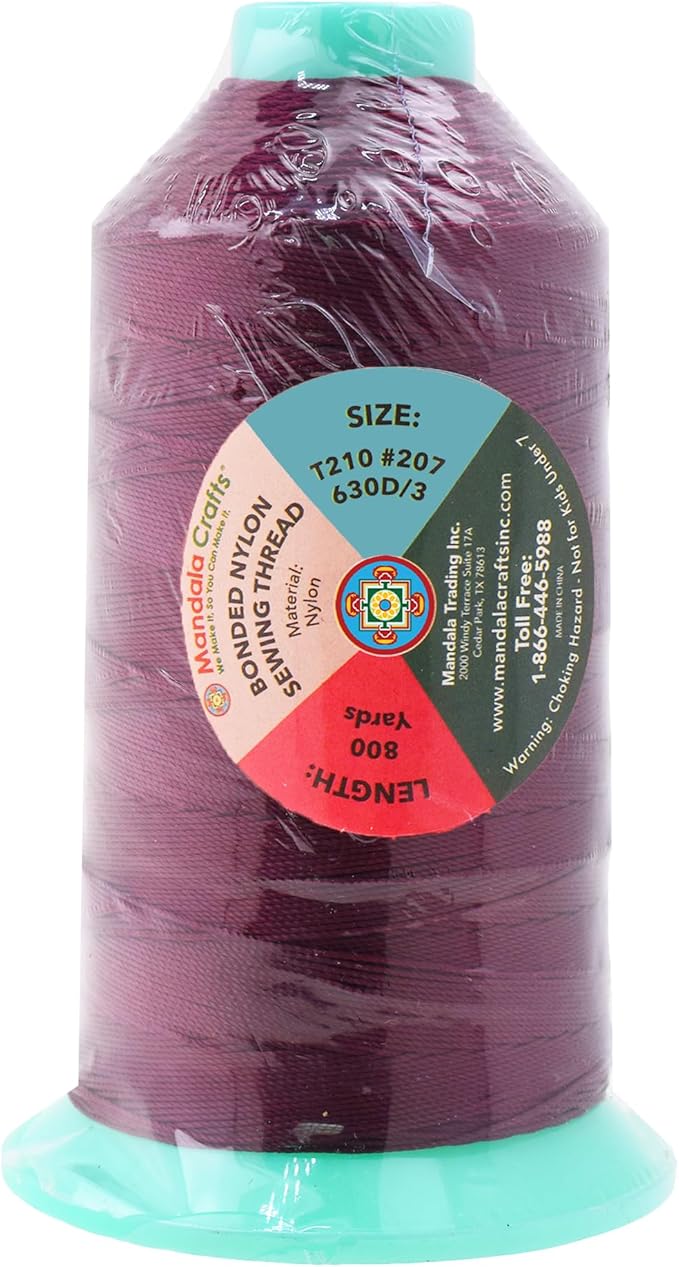 Mandala Crafts Size 207 630D T210 Bonded Nylon Thread - Burgundy 800 YDs Tex 210 Heavy Duty Sewing Threads for Leather, Jeans, Weaving, Outdoor Marine Upholstery