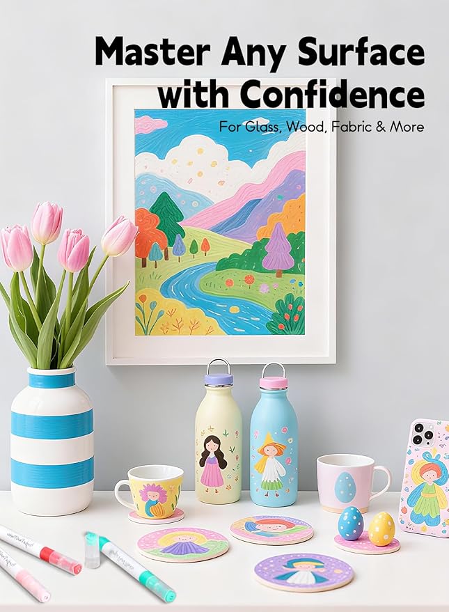 YHC 80 Colors Acrylic Paint Pens with Free App, Dual Tip Acrylic Paint Markers with Brush Tip and Fine Tip for Adults, Kids, Eggs, Wood, Rock, Canvas, Plastic, Stone, Glass, Ceramic