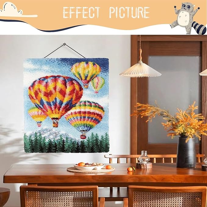 EMISTEM Latch Hook Kits for Adults - DIY Latch Hook Rug Kits, Crochet Kit for Beginners, Rug Making Kits with Printed Canvas, Gift Packaging.(Colorful Hot Air Balloons, 20x15)