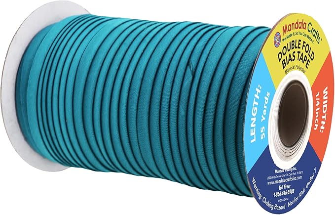 Mandala Crafts 55 Yards 1/4 Inch Dark Teal Double Fold Bias Tape for Sewing - Bias Binding Tape for Quilting Binding, Hemming, Seam, and Fabric Piping