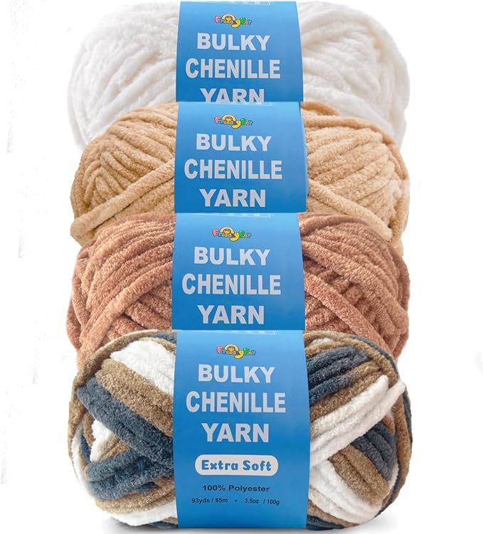 Soft Velvet Yarn Chenille Yarn for Crocheting and Knitting – Bulky (93 Yards/100g) - Polyester - Yarn for Blanket Amigurumi Weaving Crafts (Mixed Color 07, 4 Pack)