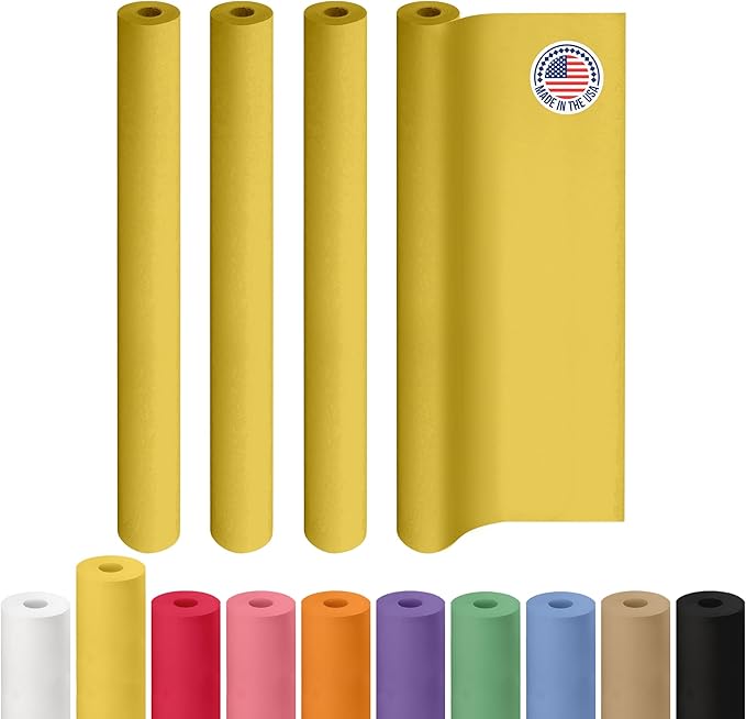 48" x 1200" (100 ft) Yellow Kraft Paper Roll, Pack of 4 - USA-Made Quality Craft Paper for Gift Wrapping, Kids' Arts & Crafts, School Projects - 100% Recycled, 50 lb Natural Material by IDL Packaging