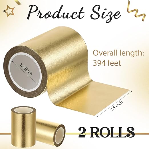 2 Rolls Gold Washi Tape 64mm x 10m Foil Self Adhesive Masking Tape DIY Craft Gift for Wrapping Scrapbooking Decoration