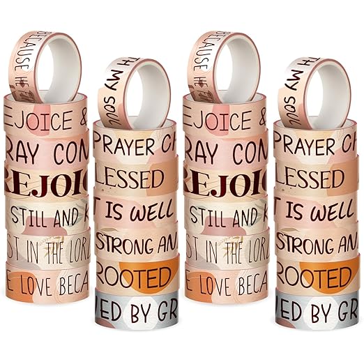 Janlaugh 24 Rolls Christian Washi Tape for Bible Journaling Gifts Bulk Religious Inspirational Scripture Supplies Boho Bible Verse Washi Tape for Study Crafting New Year DIY Gifts