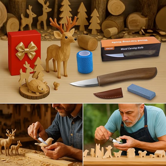 Wood Carving Knife for Beginners - Whittling Knife with Leather Sheath for Adults, Professionals and Wood Carving Enthusiasts - Safety Woodworking Tools