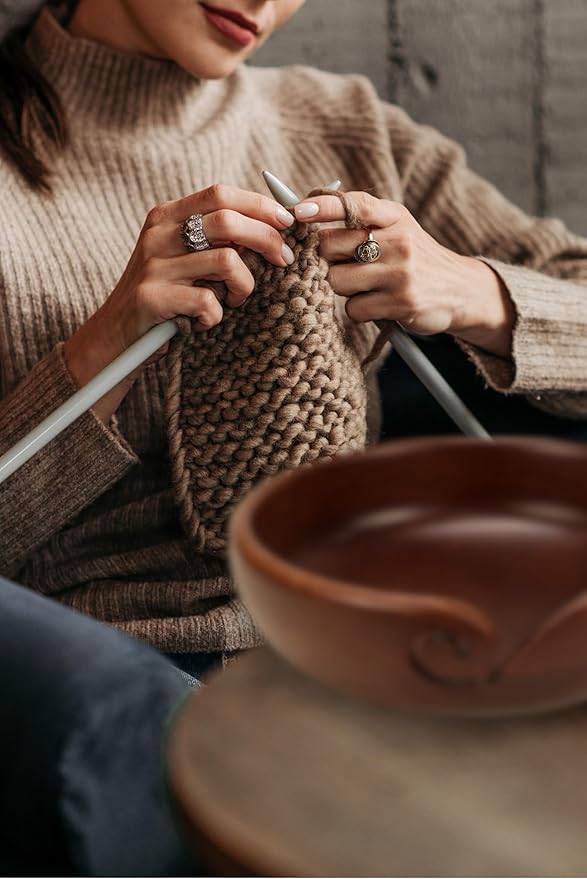 Iconikal Large 8-inch Wood Yarn Bowl - for Holding Cakes, Skeins, or Balls for Crochet, Knitting, Dispensing Yarn