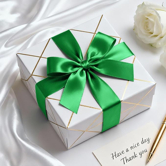 1-1/2" x 25 Yards Satin Ribbon, Green Silk Ribbon Ideal for Gift Wrapping, Floral Bouquets, Crafts, Wedding Party Decorations, Christmas and Sewing Projects