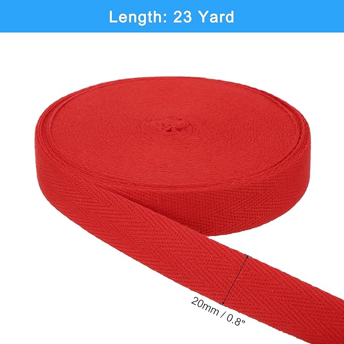 uxcell 23 Yards Cotton Twill Tape, 3/4-inch Herringbone Webbing Ribbon Bias Binding Tapes for Clothes Sewing, DIY Crafting (Bright Red)
