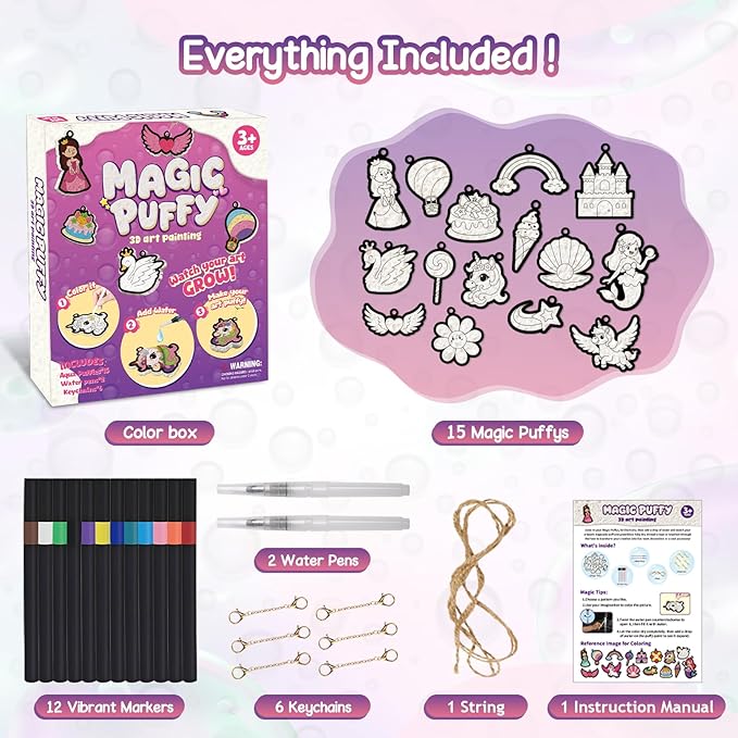 Taotuo Magic Foam Texture Painting Kit - 3D Art Puffy Paint Kit, Princesses & Unicorns,15 Mess-Free Paint by Number Craft for Kids Ages 3-10