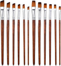 12 PCS Watercolor Brushes Professional, 6 Flat Painting Brushes and 6 Angled Paint Brush for Acrylic Paint, Different Sizes Face Painting Brush for Craft Artists Oil Gouache Beginners