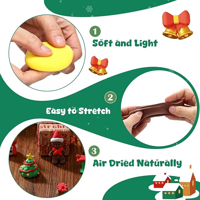 144 Pcs Air Dry Clay Bulk 76 oz Christmas Soft DIY Modeling Clay Kit Magic Foam Crafts for Sculpting Kids Gifts Party School Supplies for Crafts Artistic Project(Christmas Color)