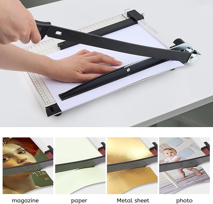 12" Guillotine Paper Cutter, Heavy Duty Paper Trimmer Cutter 12-Sheet Capacity Trimmer with Corner Rounder for Cardstock, Photos, Cardboard, Crafts